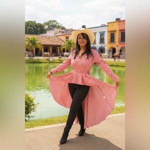 Pink Polka Dot High-Low Blouse. Very good condition. 📦fast